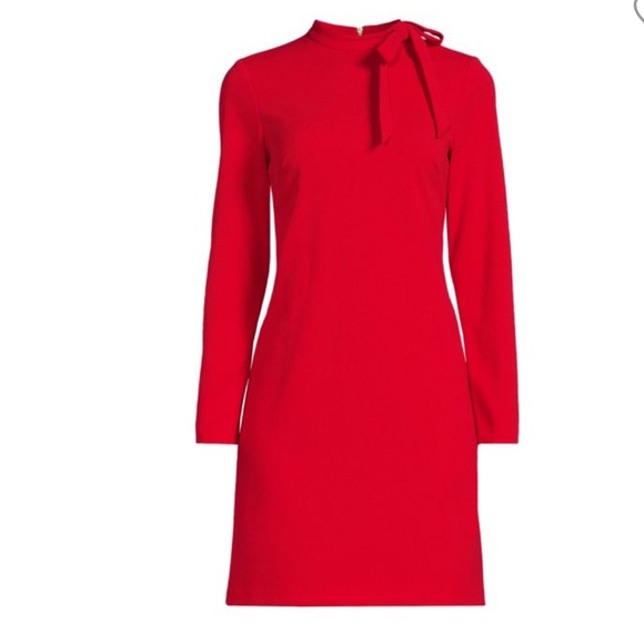 Calvin Klein Dresses & Skirts - Calvin Klein Classic Red Long Sleeve Shift Dress with Mock Neck and Bow - 12
